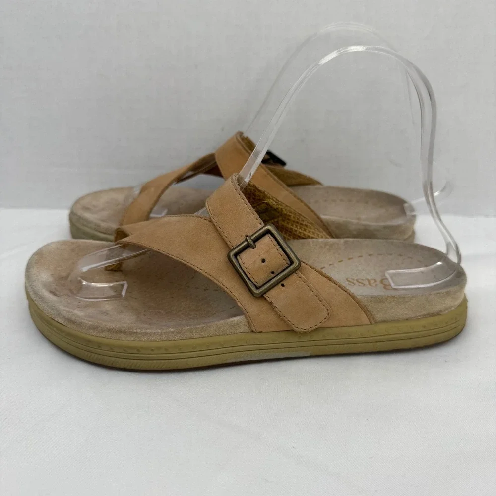 GH Bass Tan Leather Toe Loop Slide Sandals Buckle Strap Womens 6M 4235-260